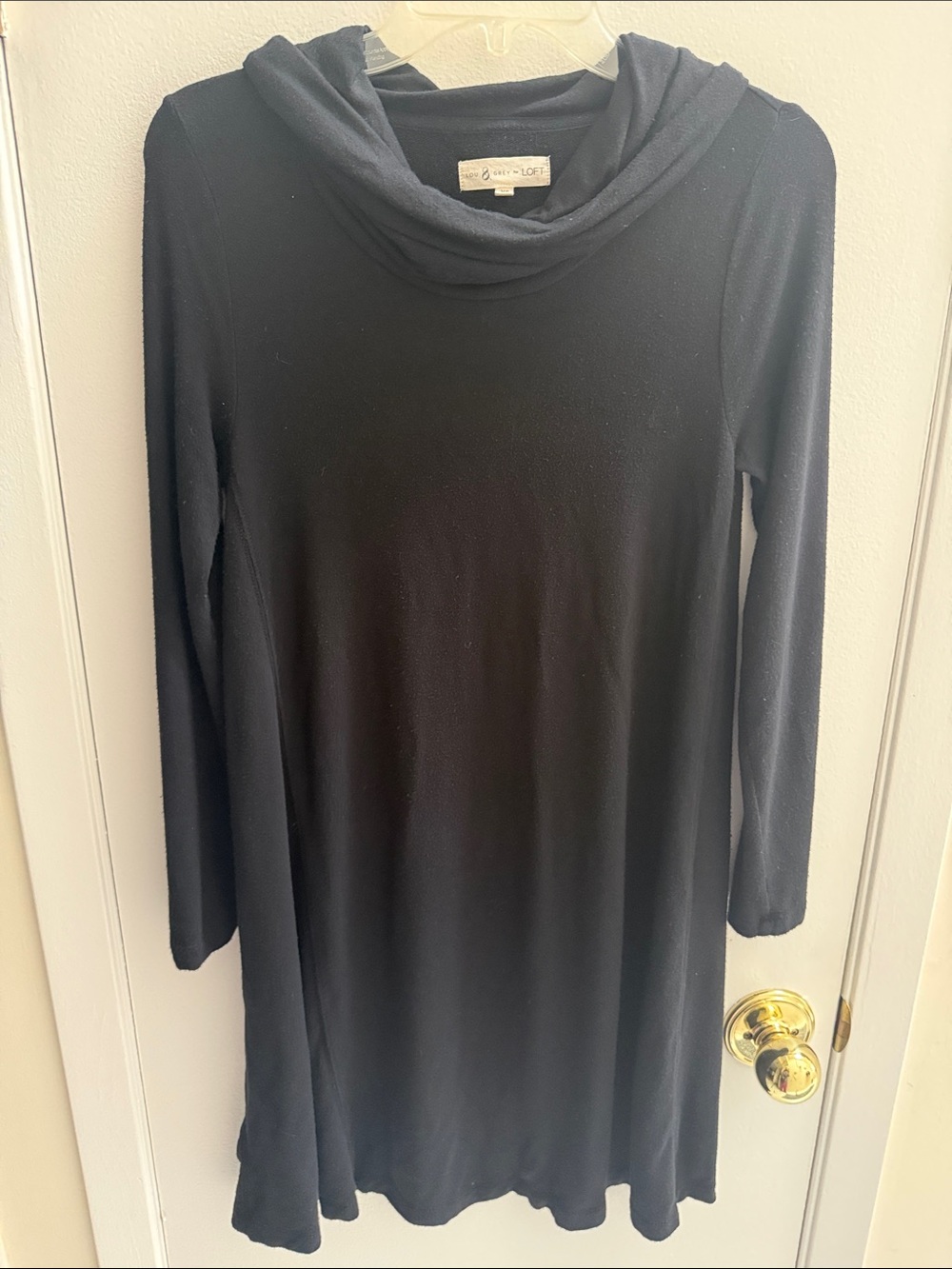 Lou & Grey LOFT Black Cowl‑Neck Long Sleeve Dress